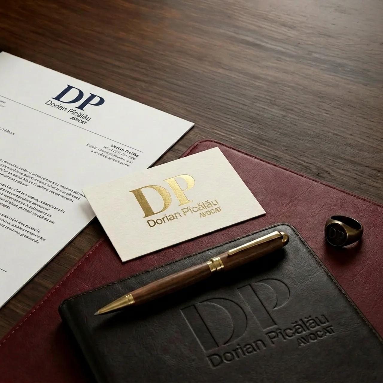 Machetă creată cu logotipul realizat de WSOD Prod pentru avocatul Dorian Pîcălău