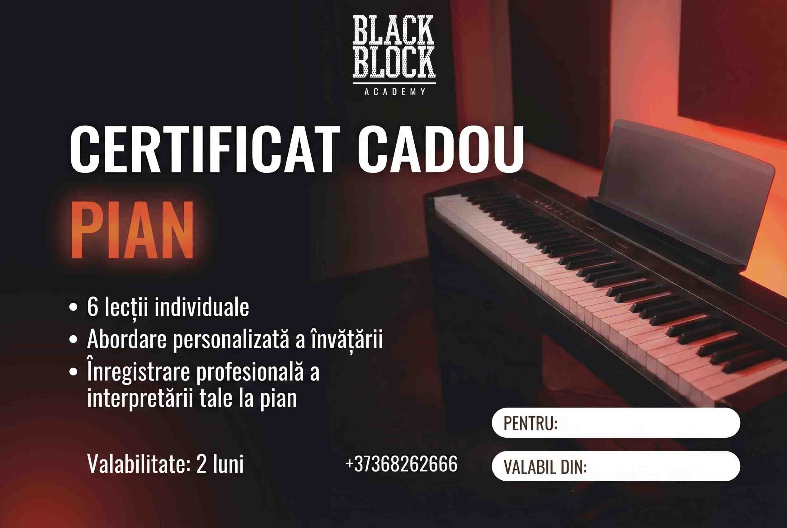 Certificat cadou cursuri de Pian realizat de WSOD Prod pentru Black Block Academy. - 16:9