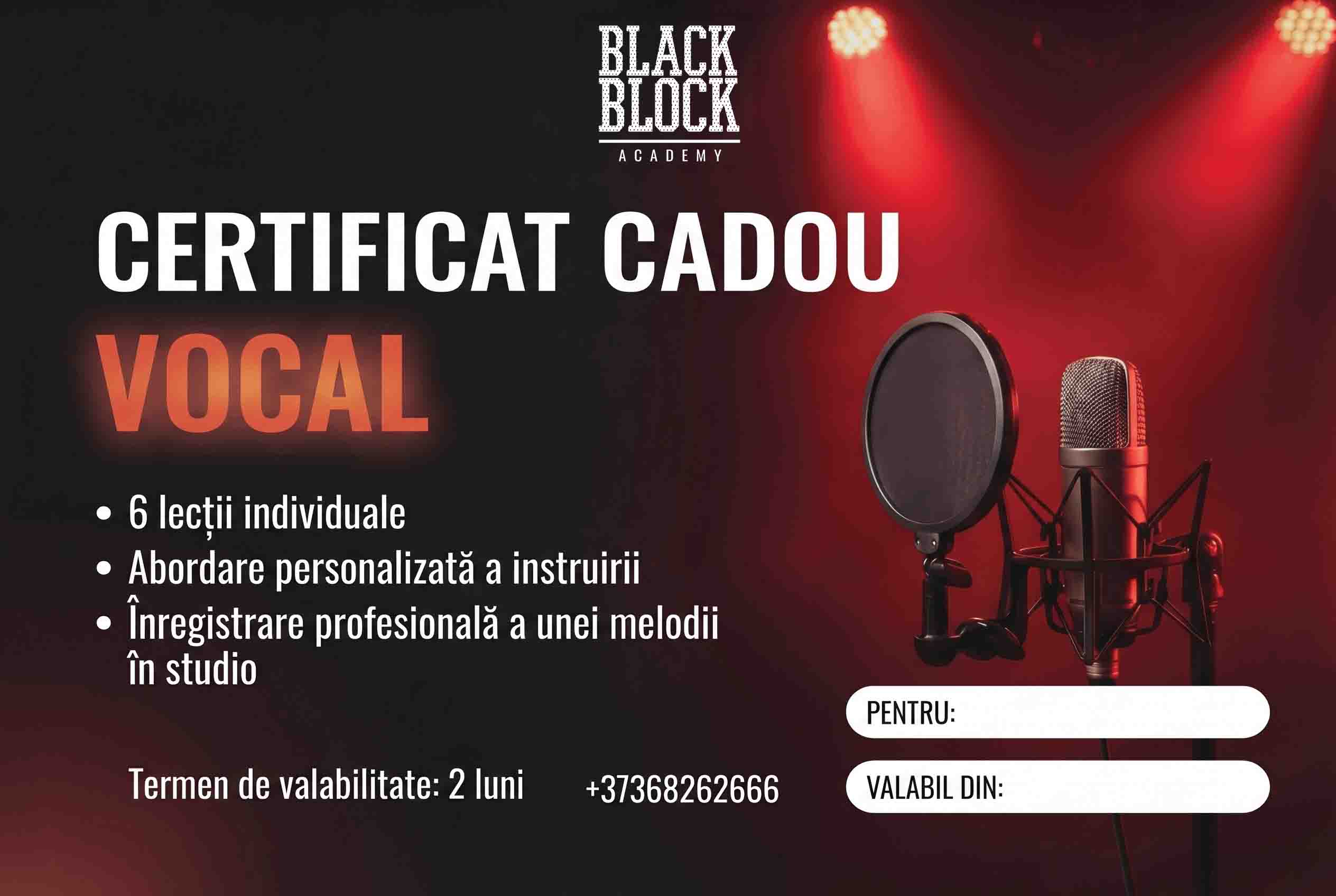 Certificat cadou cursuri de Vocal realizat de WSOD Prod pentru Black Block Academy - 16:9